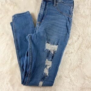 Hollister Blue Skinny Jeans with Distressed Details